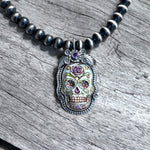 Sugar Skull Sterling Silver Handpainted Pendant Jewelry