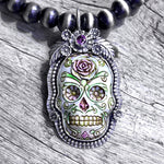 Sugar Skull Sterling Silver Handpainted Pendant Jewelry
