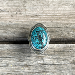 Kingman Turquoise Spiderweb Oval Cabochon Steerling Ring Size 8.5