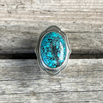 Kingman Turquoise Spiderweb Oval Cabochon Steerling Ring Size 8.5