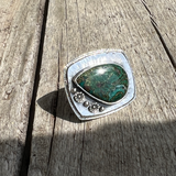 Green Druzy Teardrop Cabochon Sterling Silver Ring Size 8.5