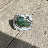 Green Druzy Teardrop Cabochon Sterling Silver Ring Size 8.5