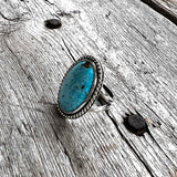 Kingman Turquoise Oval Cabochon Argentium Ring Size 9