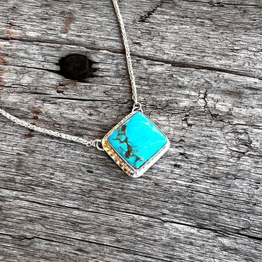 Sterling Silver Kingman Turquoise Petite Rectangular Necklace copyright chisholm trail designs 2025