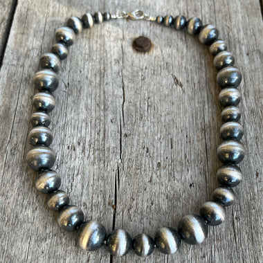 Sterling Silver Navajo Pearl Necklace with Alternating Sized Beads copyright chisholm trail designs 2025