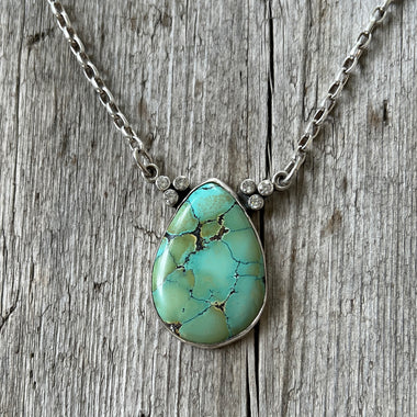 Sterling Silver Teardrop Shape Turquoise Necklace copyright chisholm trail designs 2025