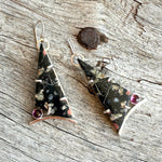 Plum Blossom Jasper with Rhodolite Faceted Garnets Earrings
