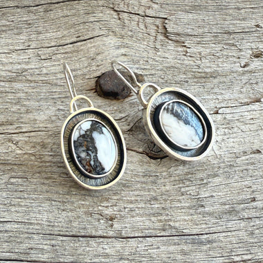 Sterling Silver White Buffalo Shadow Box Style Earrings