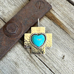 Sterling silver Cross with Kingman Turquoise Heart Pendant