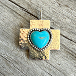 Sterling silver Cross with Kingman Turquoise Heart Pendant