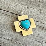 Sterling silver Cross with Kingman Turquoise Heart Pendant