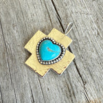Sterling silver Cross with Kingman Turquoise Heart Pendant