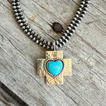 Sterling silver Cross with Kingman Turquoise Heart Pendant