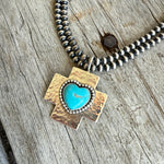 Sterling silver Cross with Kingman Turquoise Heart Pendant
