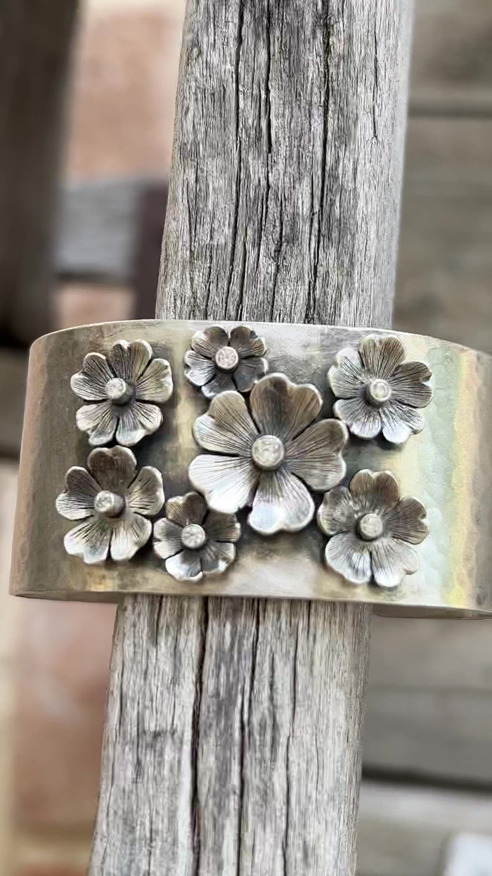 Sterling Silver Flower Garden Cuff Bracelet