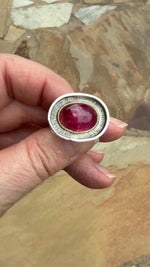 Sterling Silver Ring with Oval Rubellite Tourmaline Set in 22k Gold