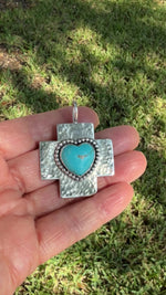 Sterling silver Cross with Kingman Turquoise Heart Pendant