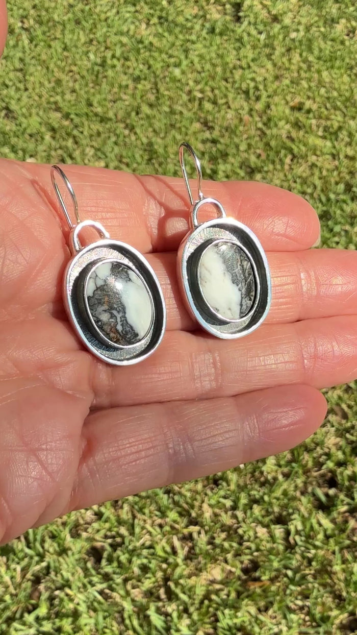 Sterling Silver White Buffalo Shadow Box Style Earrings
