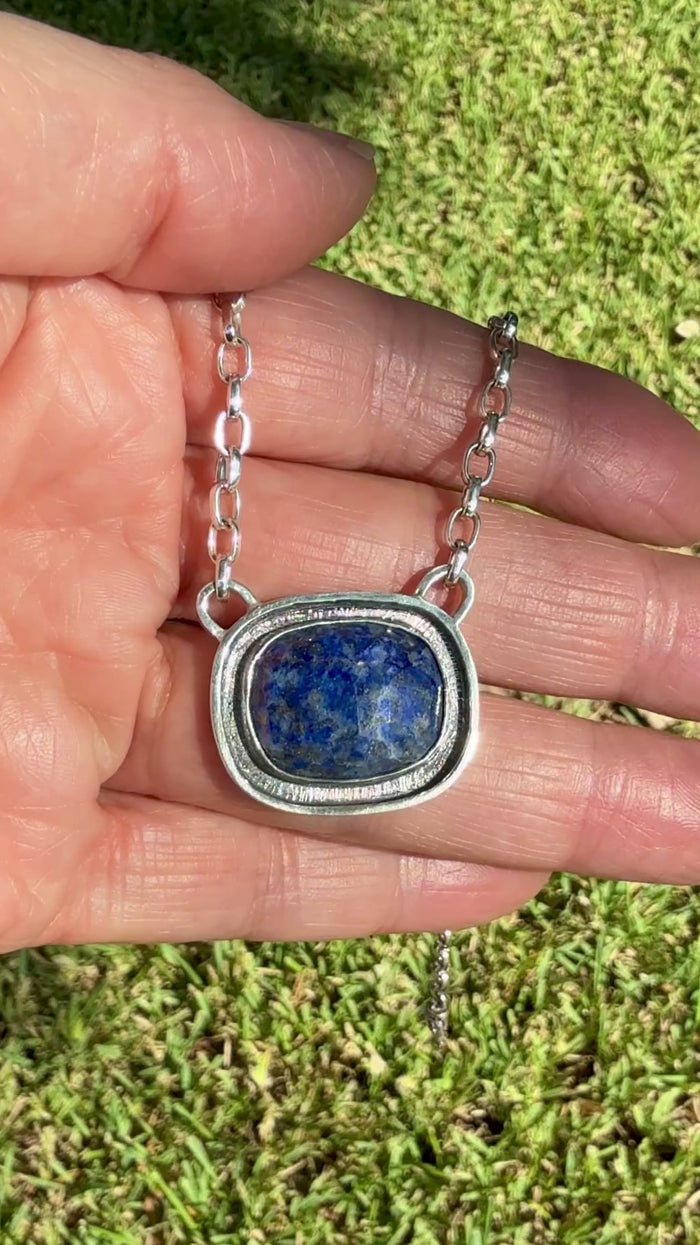 Sterling Silver Faceted Denim Lapis Lazuli Neckace 16"