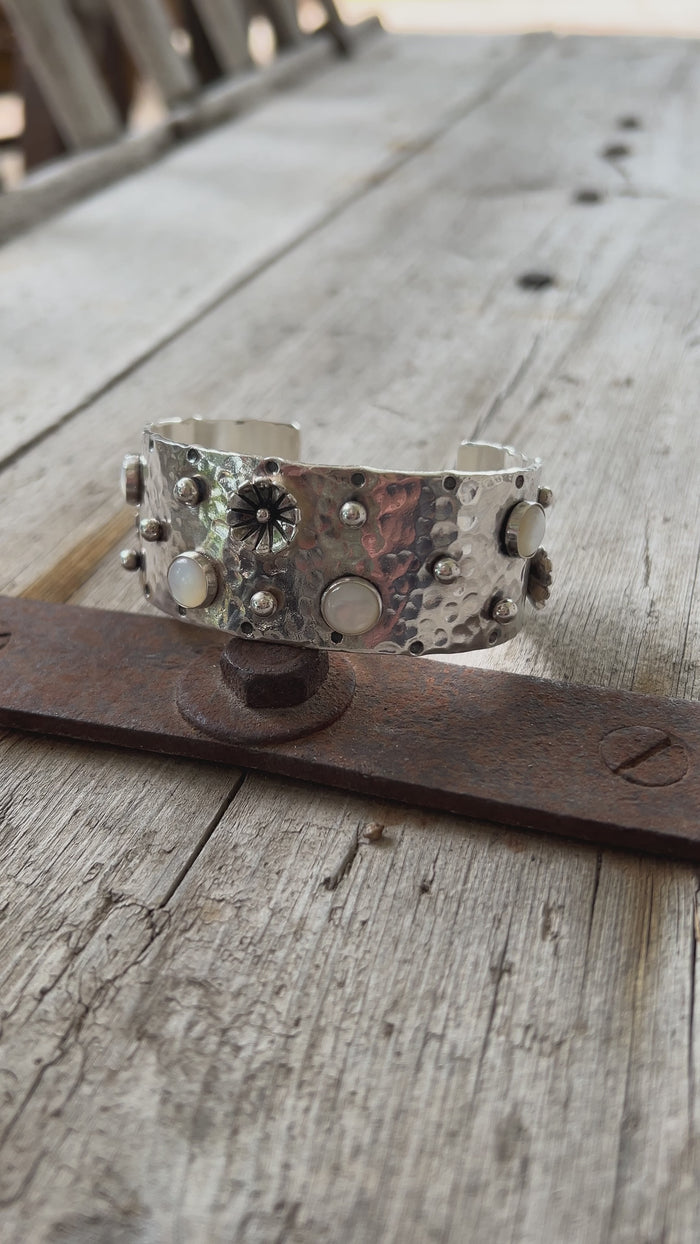 Sterling Tooled Leather Cuff Bracelet
