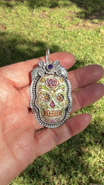 Sugar Skull Sterling Silver Handpainted Pendant Jewelry