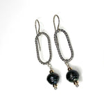 Argentium Oval Twist Dangle Earrings with 10mm Tahitian Pearl and 14 G/F Rondelles
