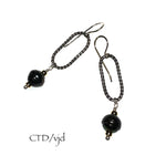 Argentium Oval Twist Dangle Earrings with 10mm Tahitian Pearl and 14 G/F Rondelles