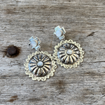 Sterling Silver Concho Earrings with Bezel Set Mother of Pearl