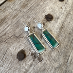 chisholm trail designs Blue Opal Stone with Mother of Pearl Cabochon Dangle Earrings set in Argentium Silver
