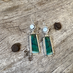 chisholm trail designs Blue Opal Stone with Mother of Pearl Cabochon Dangle Earrings set  in Argentium Silver