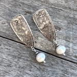 Argentium Silver Pearl Dangle Earring with Fine silver Branch Texture