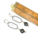 Argentium Oval Twist Dangle Earrings with 10mm Tahitian Pearl and 14 G/F Rondelles
