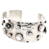 Sterling Cuff Bracelet with Freshwater Pearl Cabochons and Sterling Flowers