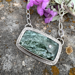 Argentium Silver Seraphinite Angel Stone Necklace with inset Faceted CZ