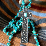 Chisholm Trail Designs Caviar Sterling Silver Cross Pendant Oval Kingman Turquoise Cabochon