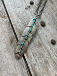 Sterling Silver 6" Feather Pendant with Kingman Turquoise Cabochons