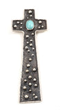 Chisholm Trail Designs Caviar Sterling Silver Cross Pendant Oval Kingman Turquoise Cabochon