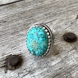 Sterling Silver Statement Turquoise Ring with Castellated Bezel Chisholm Trail Designs