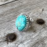 Sterling Silver Statement Turquoise Ring with Castellated Bezel Chisholm Trail Designs