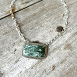 Seraphinite Angel Stone Necklace Set in Argentium Silver copyright chisholm trail designs 2025