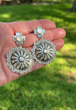 Sterling Silver Concho Earrings with Bezel Set Mother of Pearl