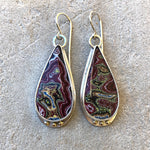 Corvettite/Fordite Teardrop Earrings with 18k Gold Accents