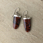 Chisholm Trail Designs Oblong Mahogany Obsidian Dangle Earrings made in Argentium and Sterling silver