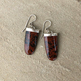 Chisholm Trail Designs Oblong Mahogany Obsidian Dangle Earrings made in Argentium and Sterling silver